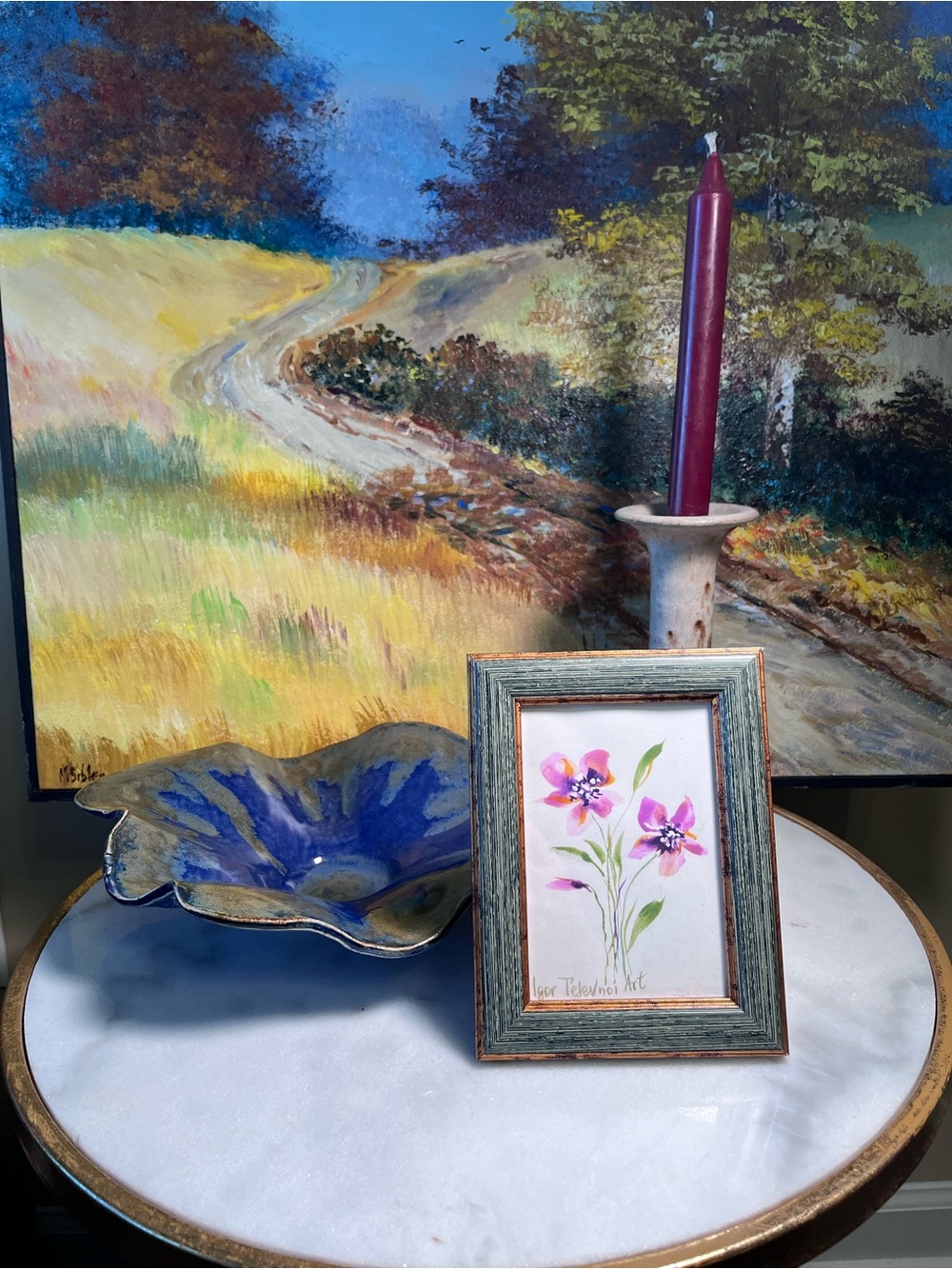 Igor Televnoi artisan painting water color floral framed art
